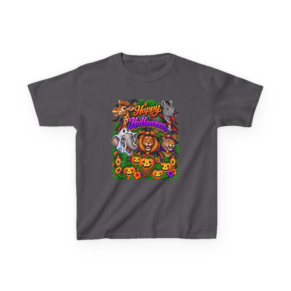 Kids Halloween Animal Costume Tee — “Happy Halloween” Pumpkin & Lion Design