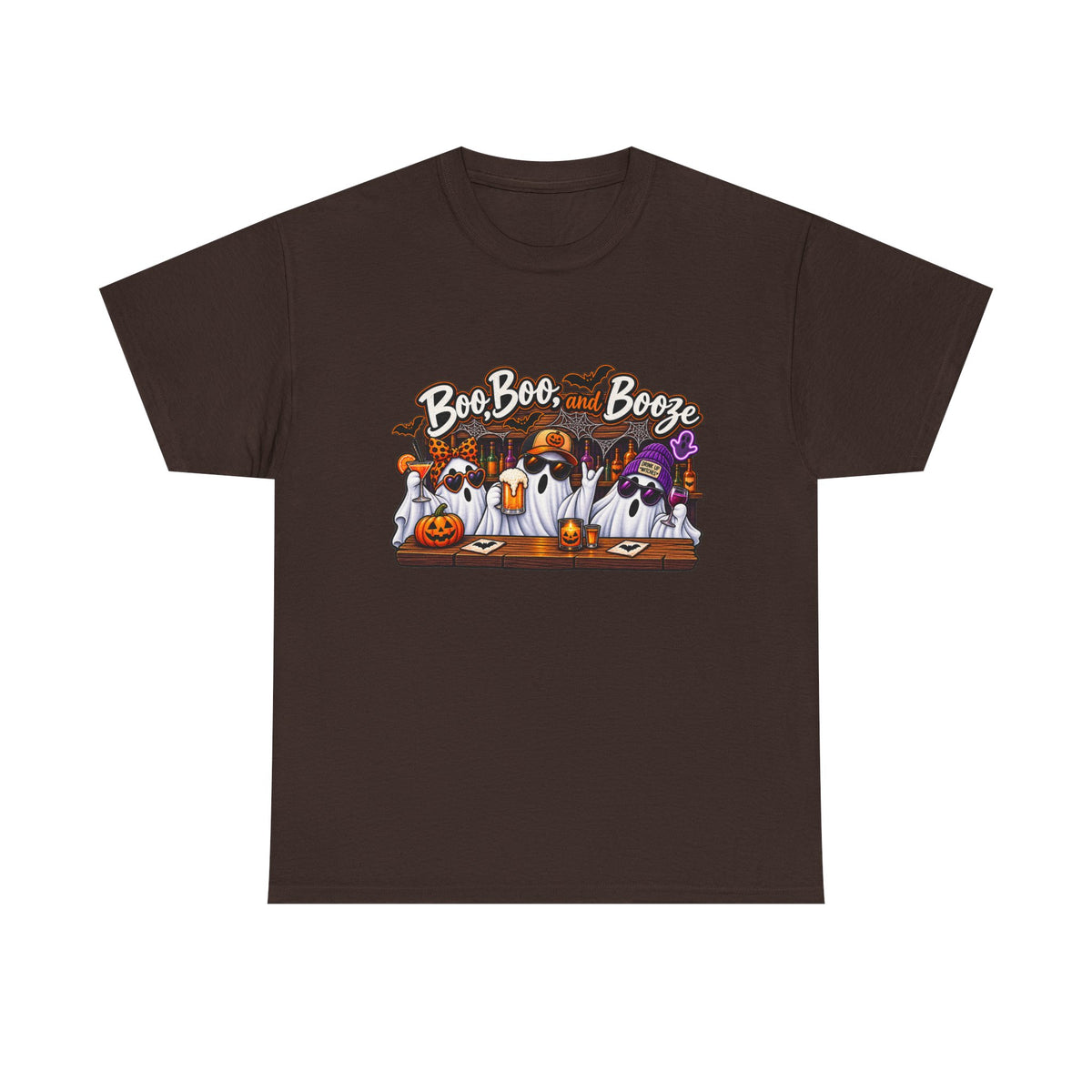 Boo, Booze & Ghosts Halloween T-Shirt — Cute Spooky Party Tee