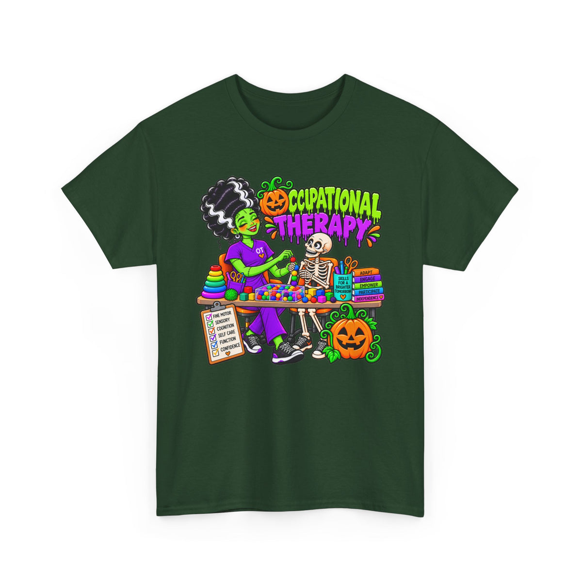 Halloween Occupational Therapy T-Shirt — Fun OT Therapist Tee with Pumpkin & Skeleton Design