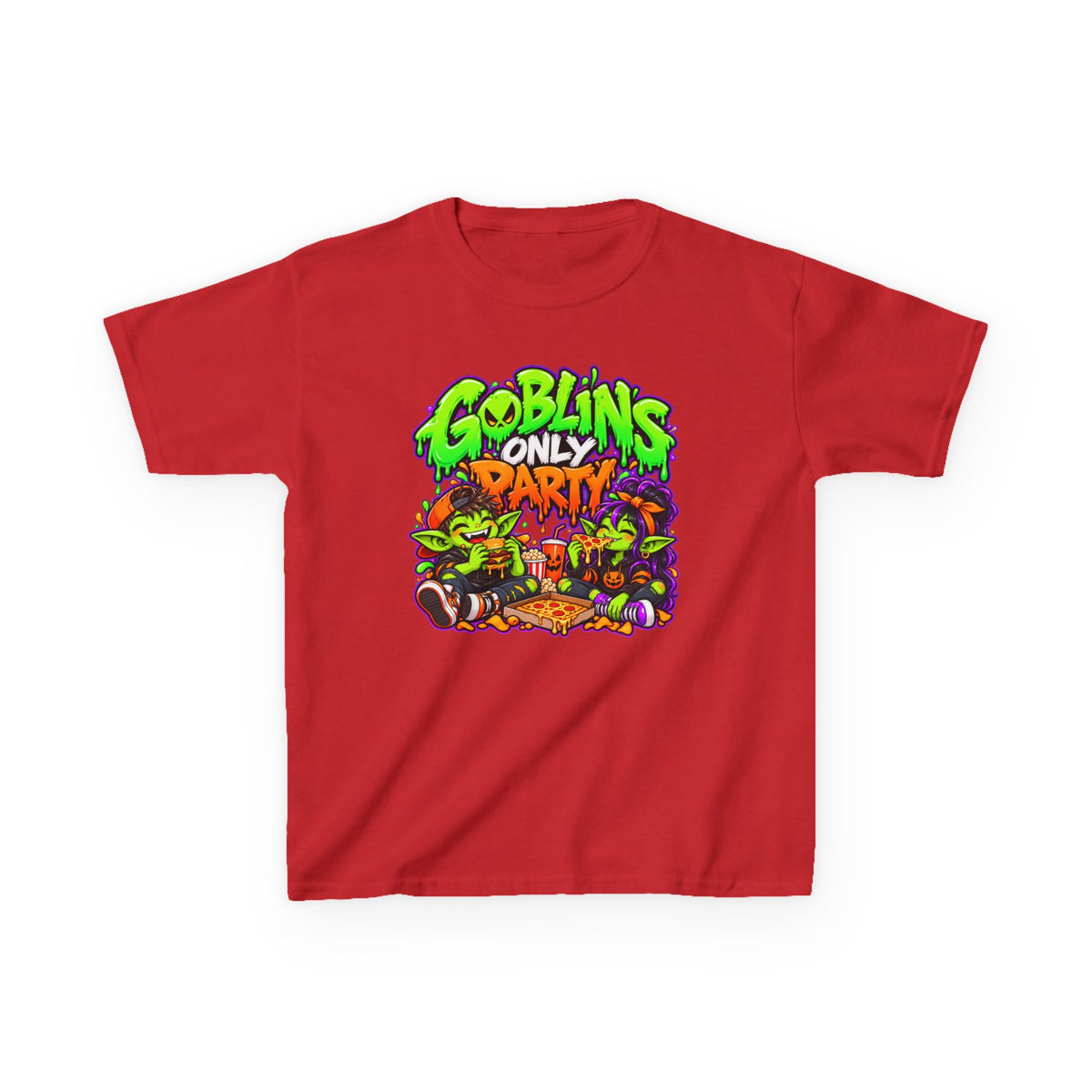 Kids T-Shirt — "Goblins Only Party" Colorful Fantasy Graphic Tee