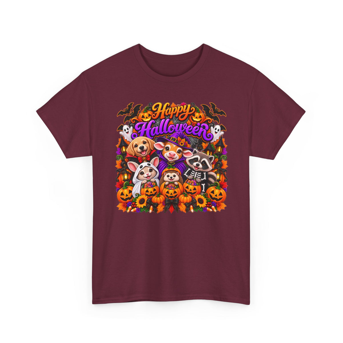 Happy Halloween Pets T-Shirt — Cute Dogs & Raccoon Costume Tee
