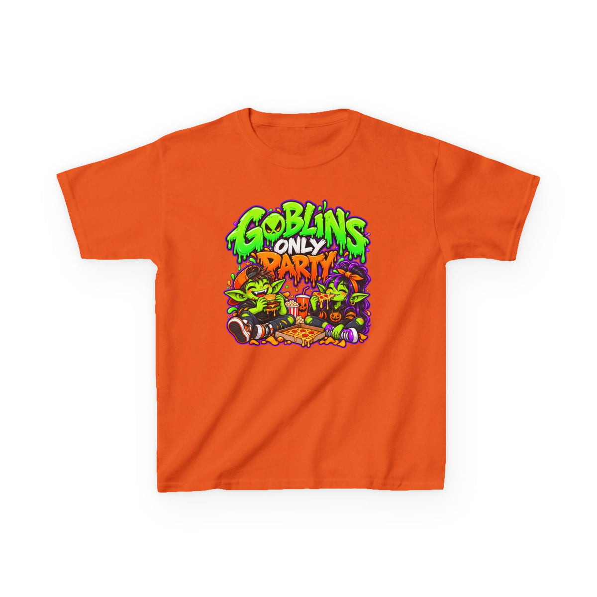 Kids T-Shirt — "Goblins Only Party" Colorful Fantasy Graphic Tee