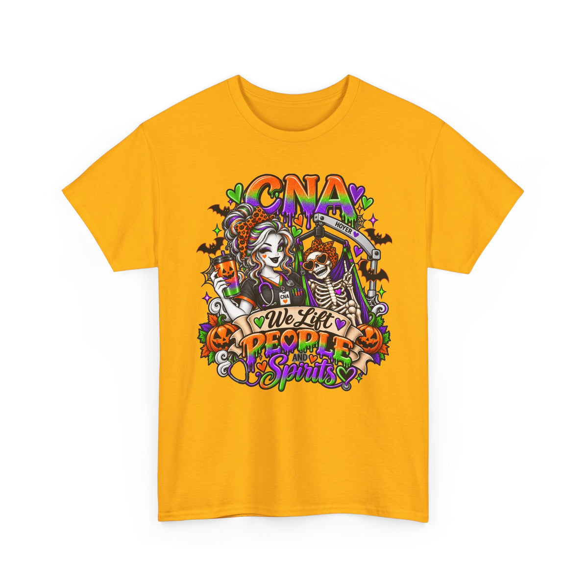 CNA Halloween Tee — “We Lift People & Spirits” Nurse Costume Shirt