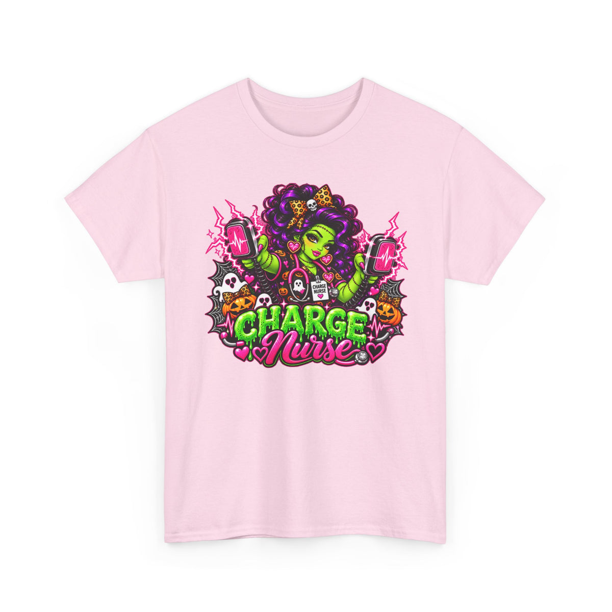 Charge Nurse Graphic Tee — Cute Spooky Nurse Design for Healthcare Workers