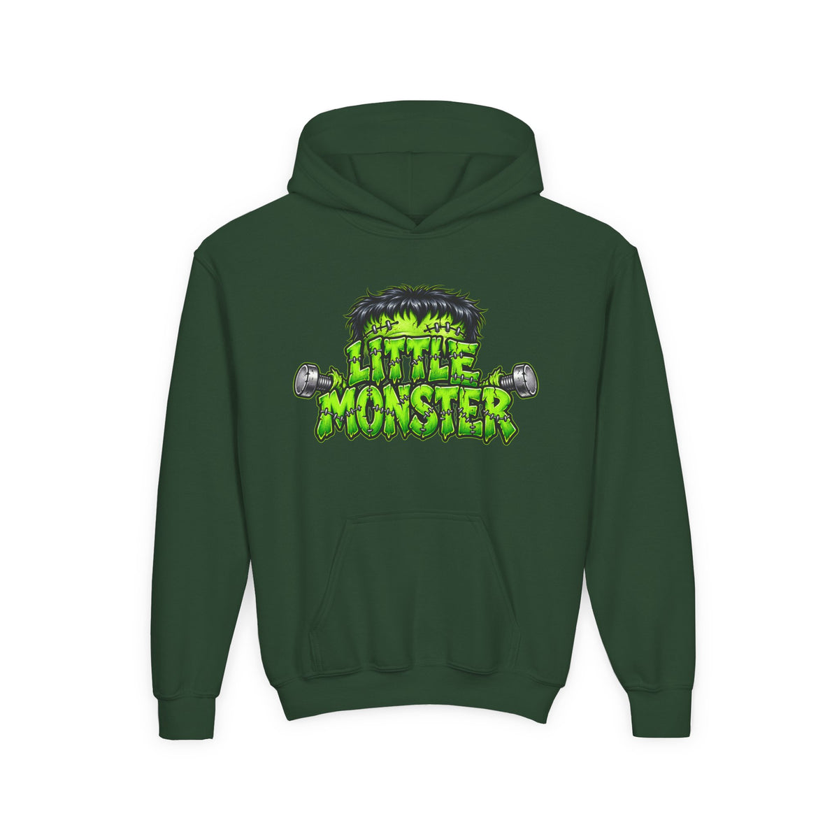 Youth Hoodie "Little Monster" Green Cartoon Kids Sweatshirt