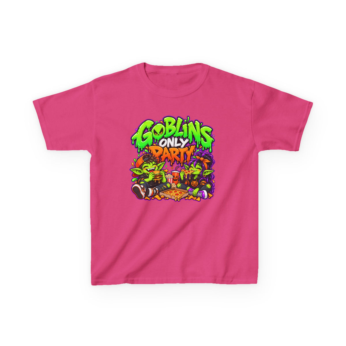 Kids T-Shirt — "Goblins Only Party" Colorful Fantasy Graphic Tee