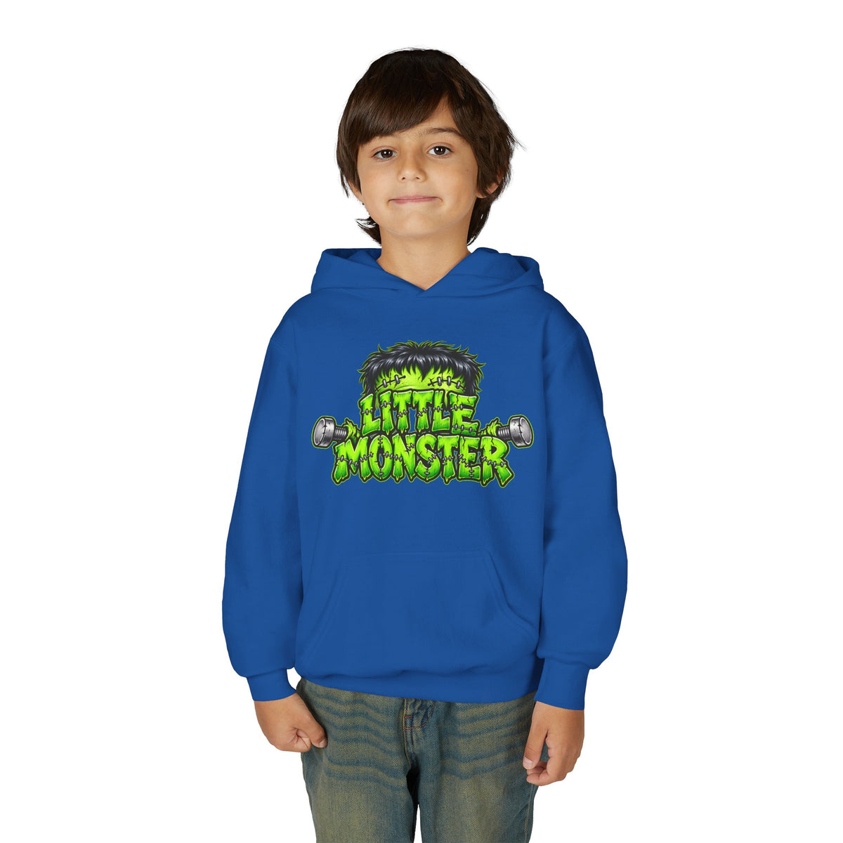 Youth Hoodie "Little Monster" Green Cartoon Kids Sweatshirt