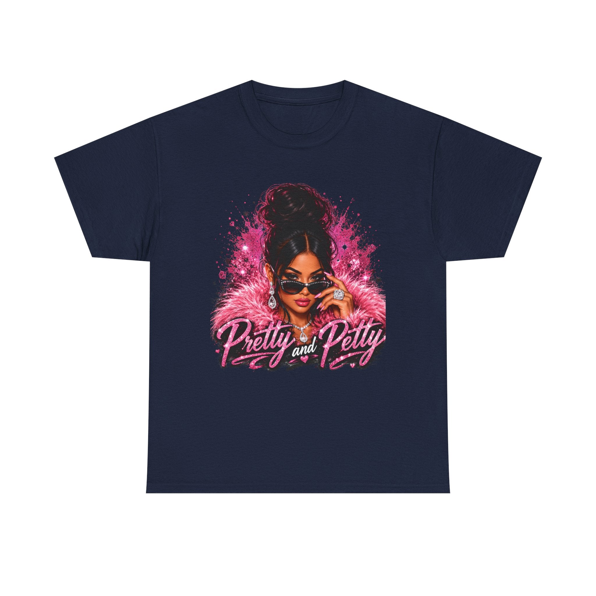 Pretty and Petty Graphic Tee — Bold Pink Afro Chic Women's Shirt
