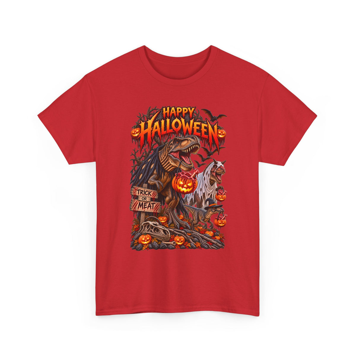 Halloween Dinosaur T‑Shirt — "Happy Halloween" Scary T‑Rex with Jack‑O'Lanterns
