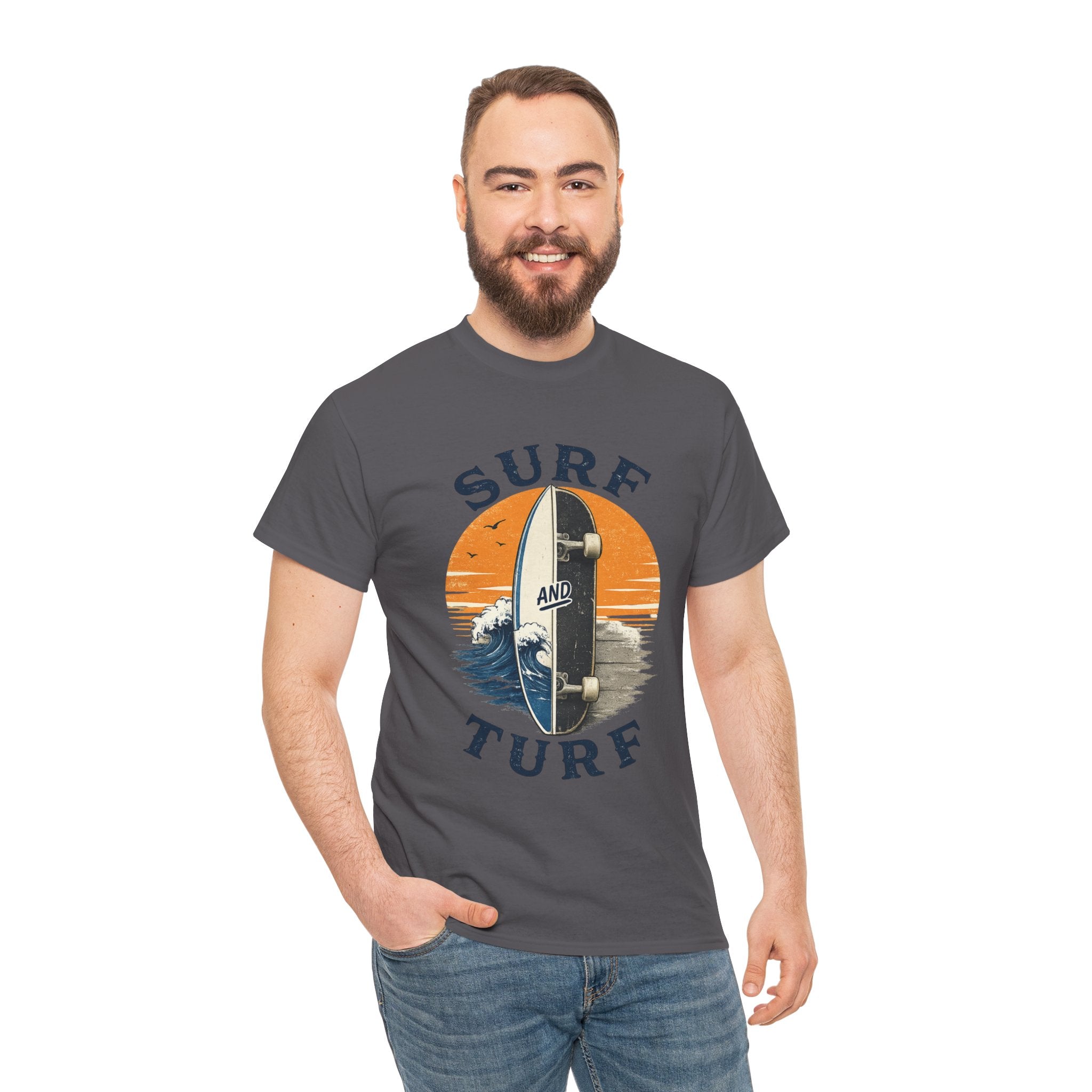 Surf and Turf Skateboard Tee — Vintage Coastal Surfing Skate Shirt