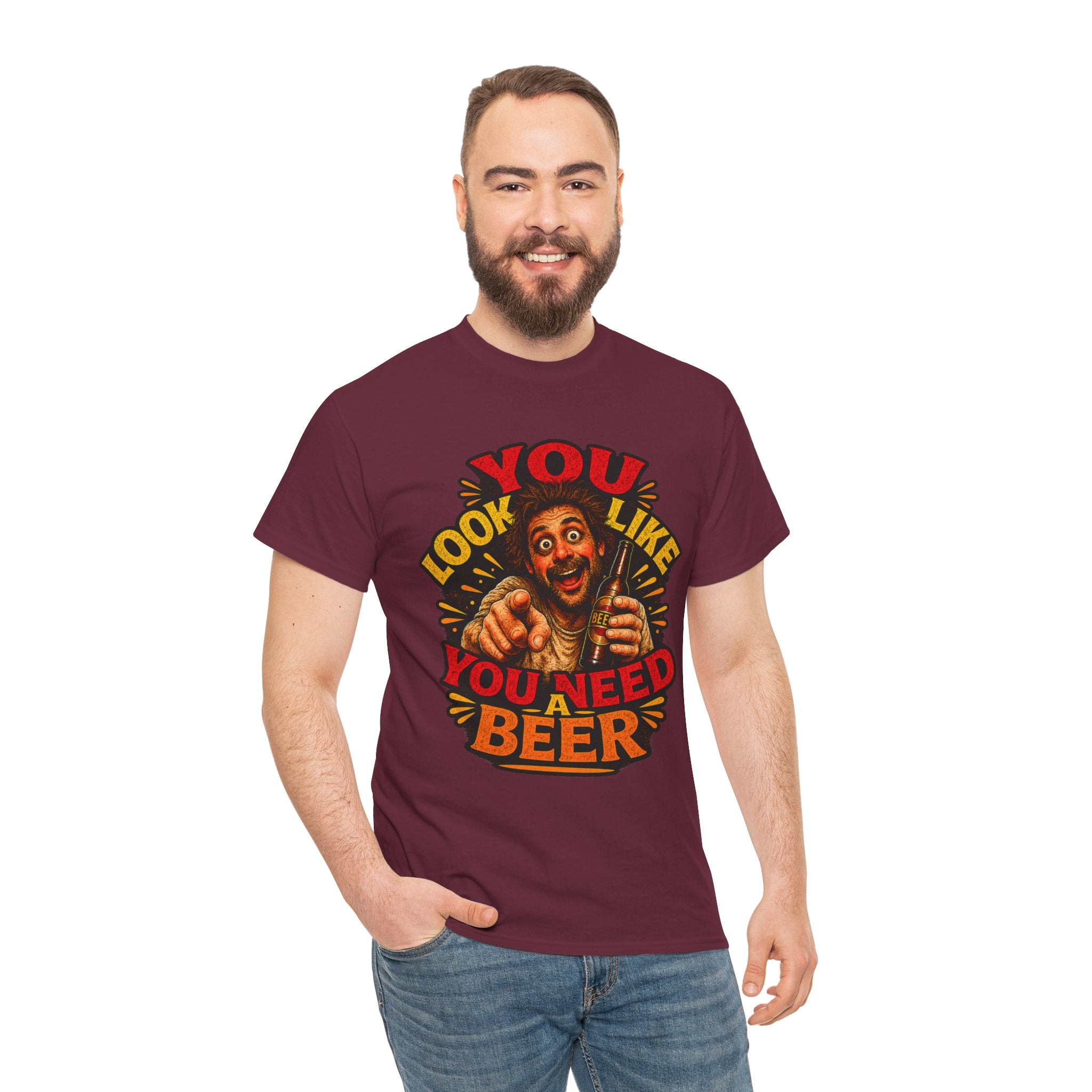 Beer Graphic Tee – “You Look Like You Need Beer” Vintage Party T-Shirt