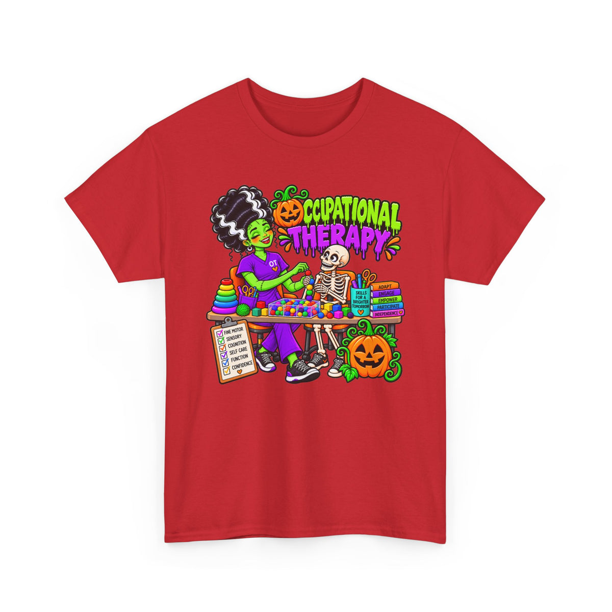 Halloween Occupational Therapy T-Shirt — Fun OT Therapist Tee with Pumpkin & Skeleton Design