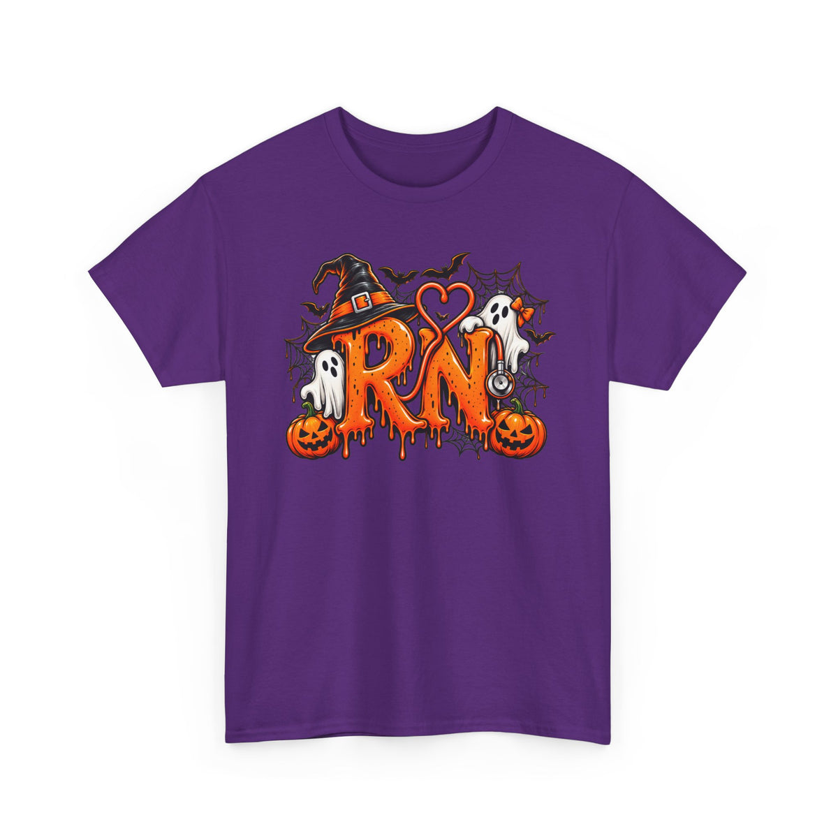 RN Halloween T‑Shirt — Cute Spooky Nurse RN Tee with Pumpkin, Ghosts & Witch Hat