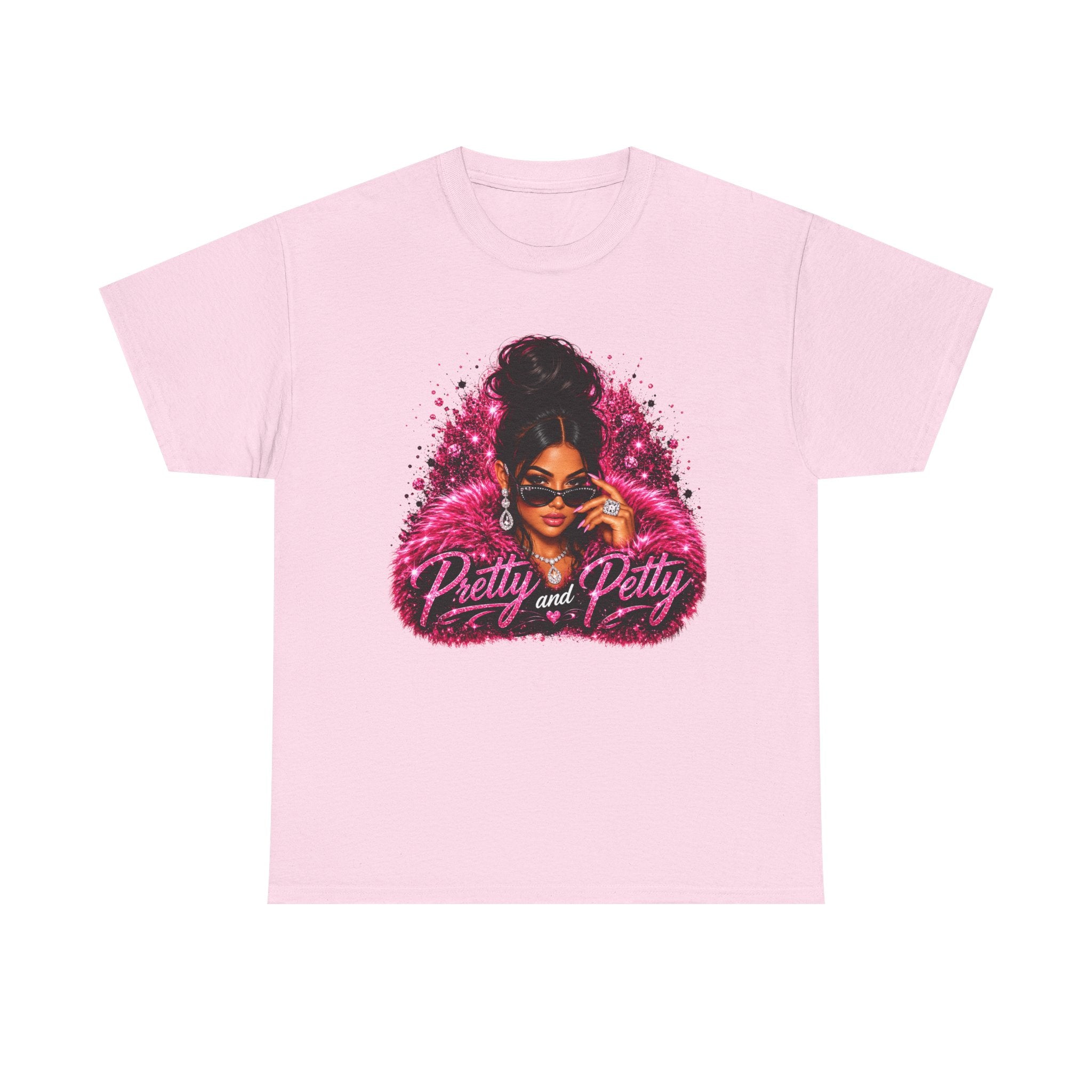 Pretty and Petty Graphic Tee — Bold Pink Afro Chic Women's Shirt