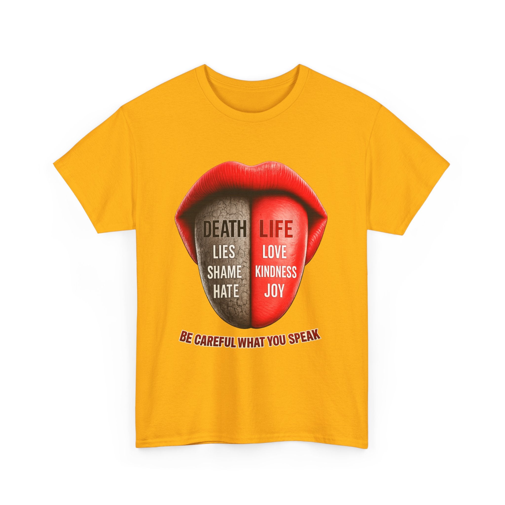 Graphic Tee — "Be Careful What You Speak" Lips Design (Life vs Death Message)