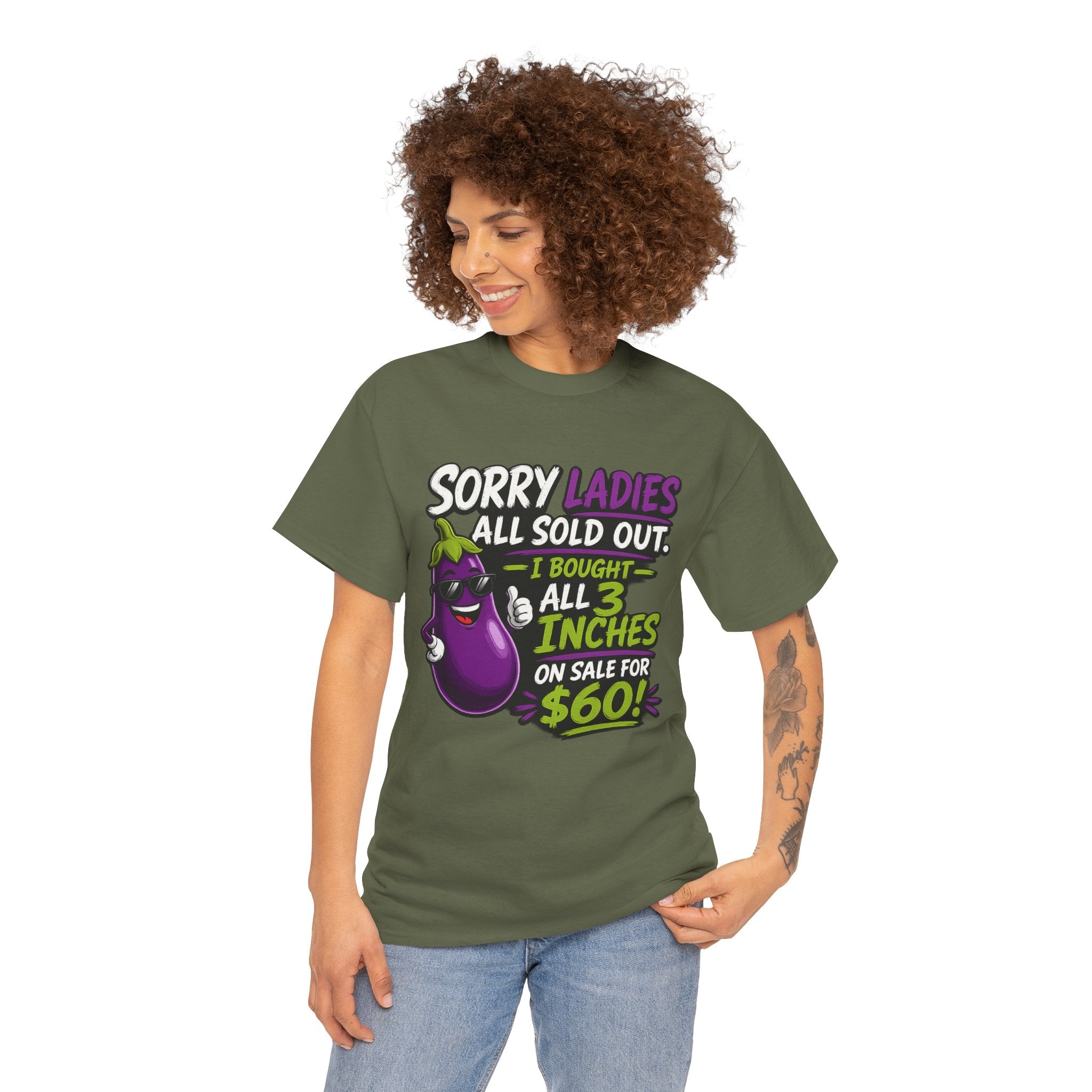 Sorry Ladies All Sold Out Eggplant Funny Graphic Tee — Funny Veggie Joke T-Shirt