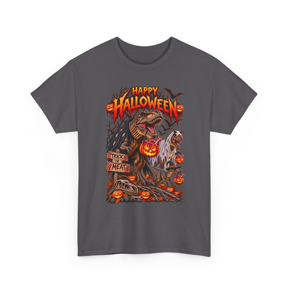 Halloween Dinosaur T‑Shirt — "Happy Halloween" Scary T‑Rex with Jack‑O'Lanterns