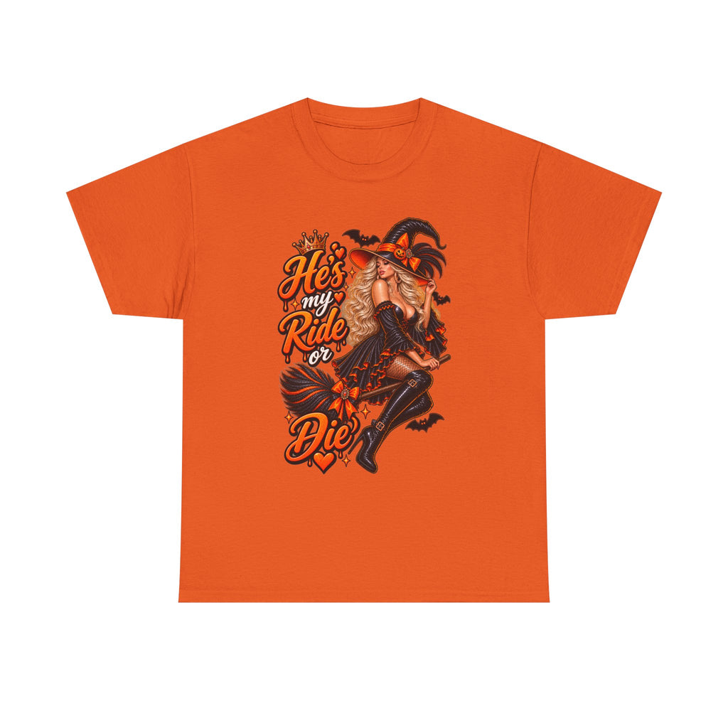 Couples Tee — "He's My Ride or Die" Halloween Graphic Shirt