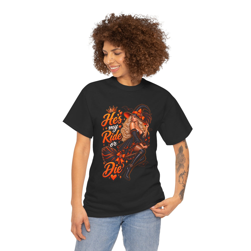 Couples Tee — "He's My Ride or Die" Halloween Graphic Shirt