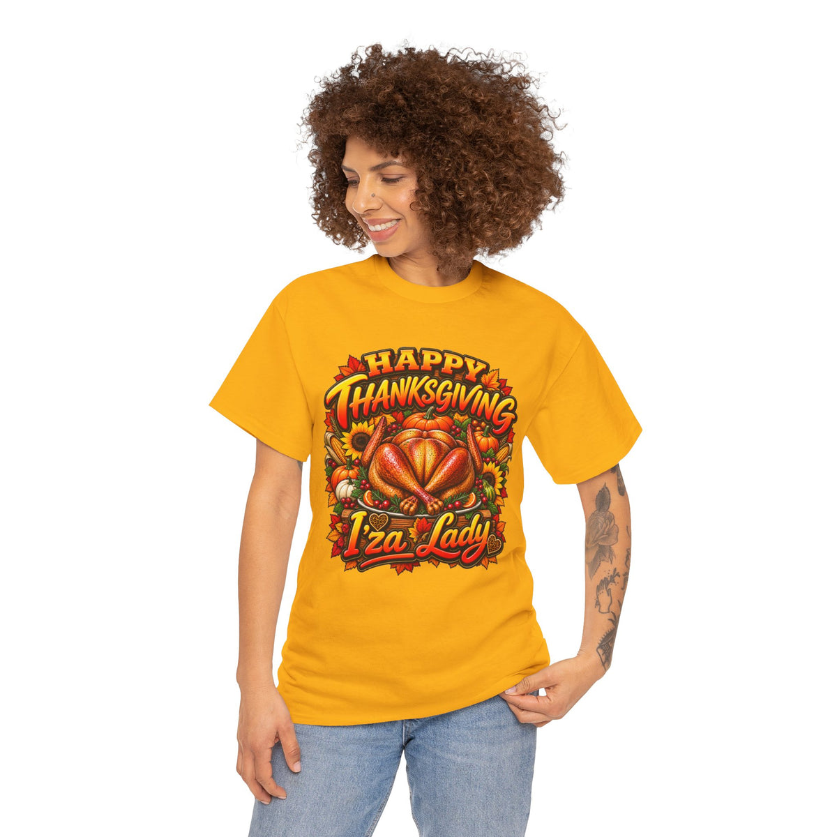 Thanksgiving Iza Lady T-Shirt – Festive Turkey Holiday Tee