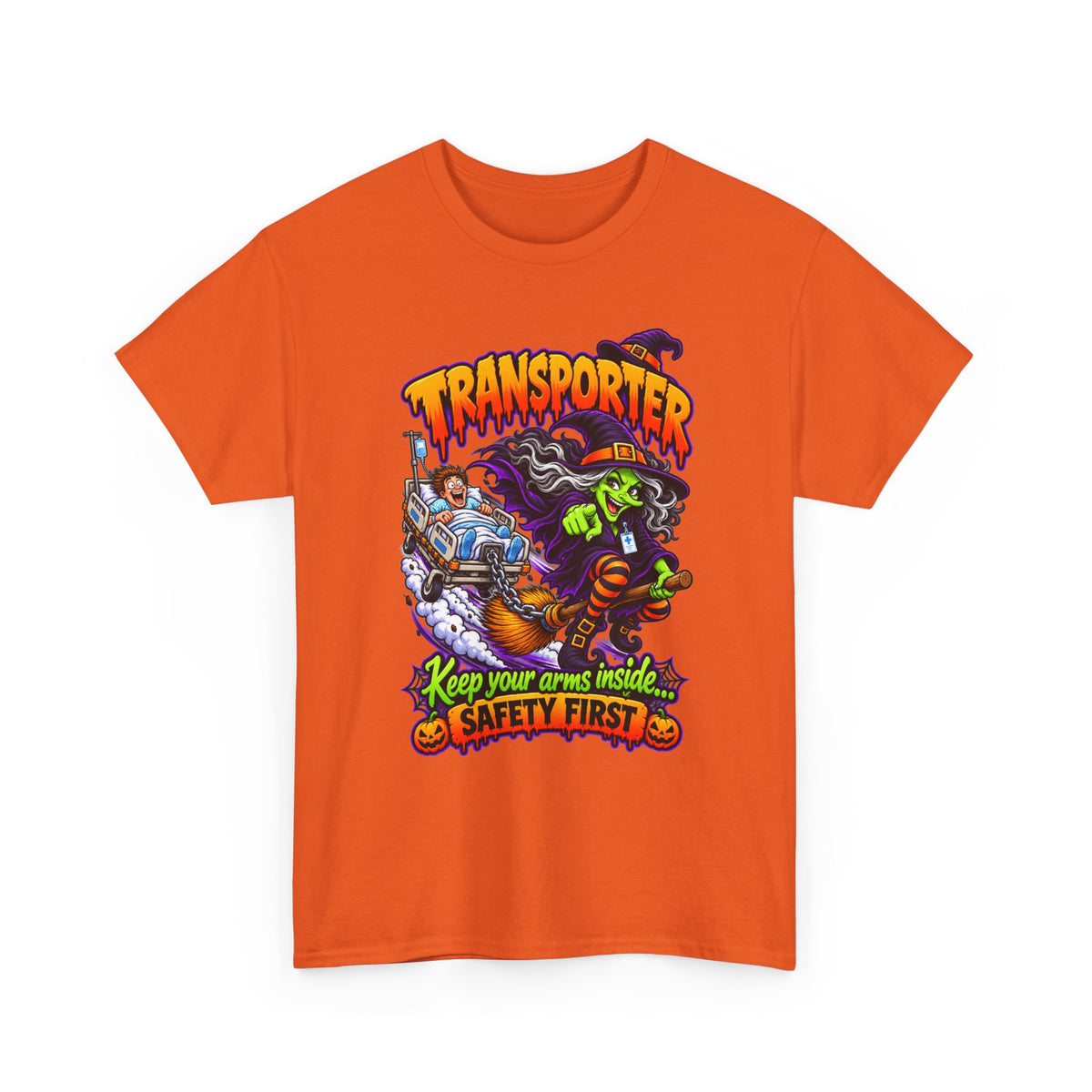 Transporter Halloween Tee — “Keep Your Arms Inside, Safety First” Graphic T‑Shirt