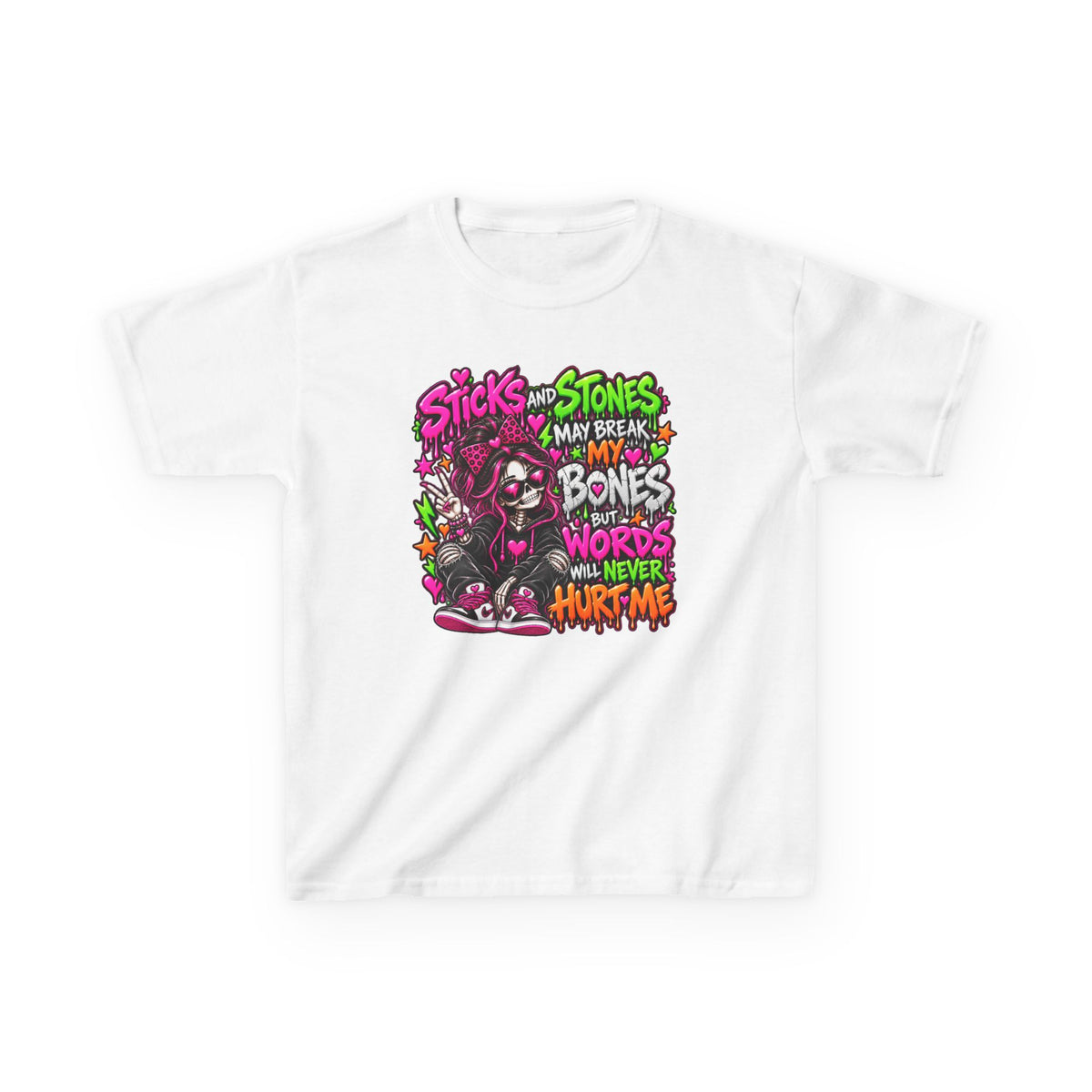 Kids Tee — "Sticks and Stones May Break My Bones"