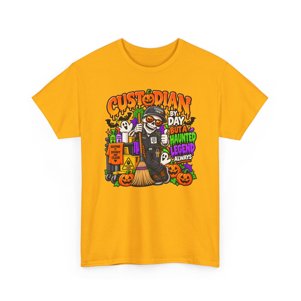 Custodian Haunted Legend Halloween T-Shirt — Funny Night Custodial Crew Tee