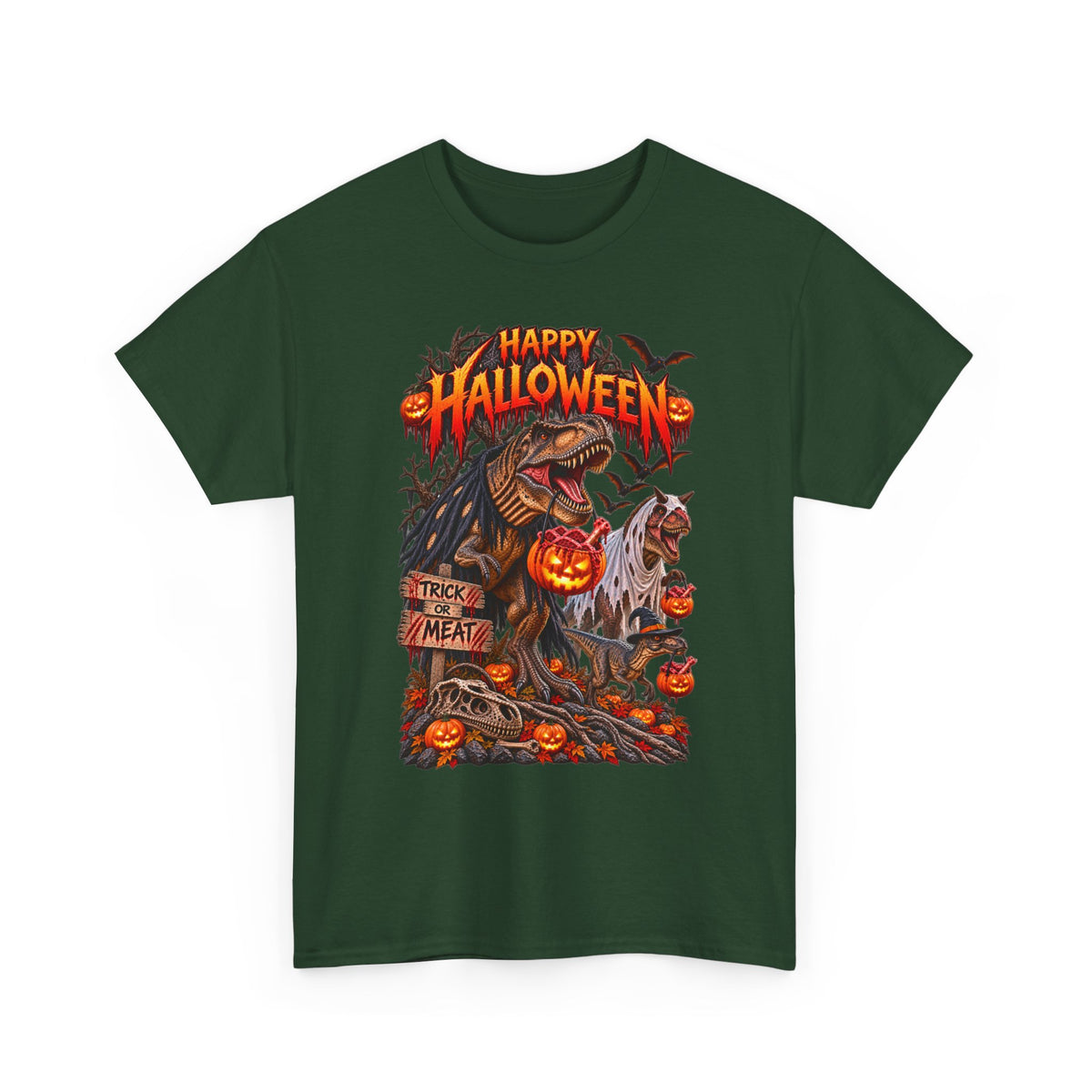 Halloween Dinosaur T‑Shirt — "Happy Halloween" Scary T‑Rex with Jack‑O'Lanterns
