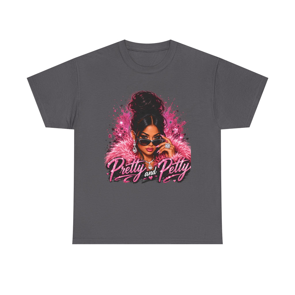 Pretty and Petty Graphic Tee — Bold Pink Afro Chic Women's Shirt