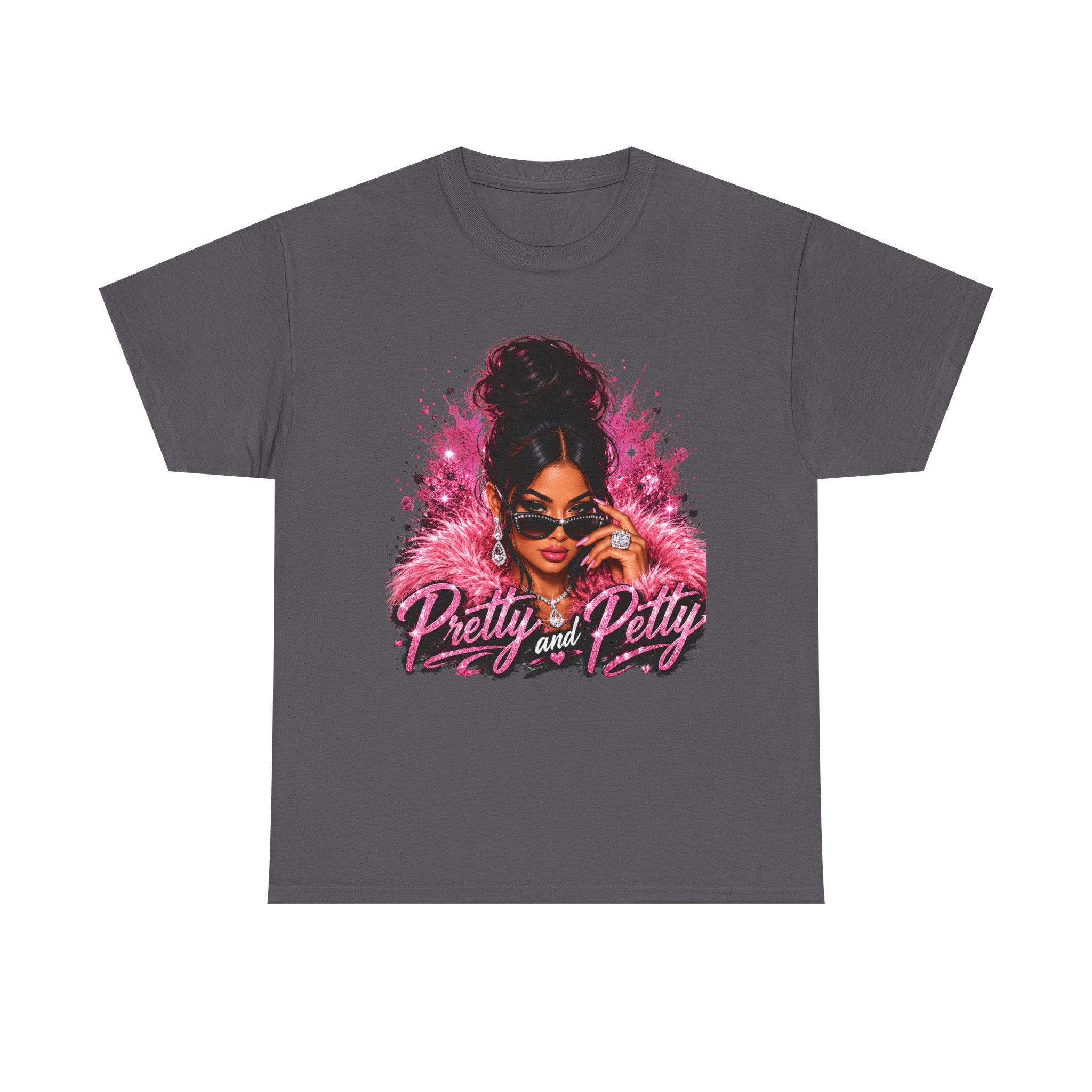 Pretty and Petty Graphic Tee — Bold Pink Afro Chic Women's Shirt