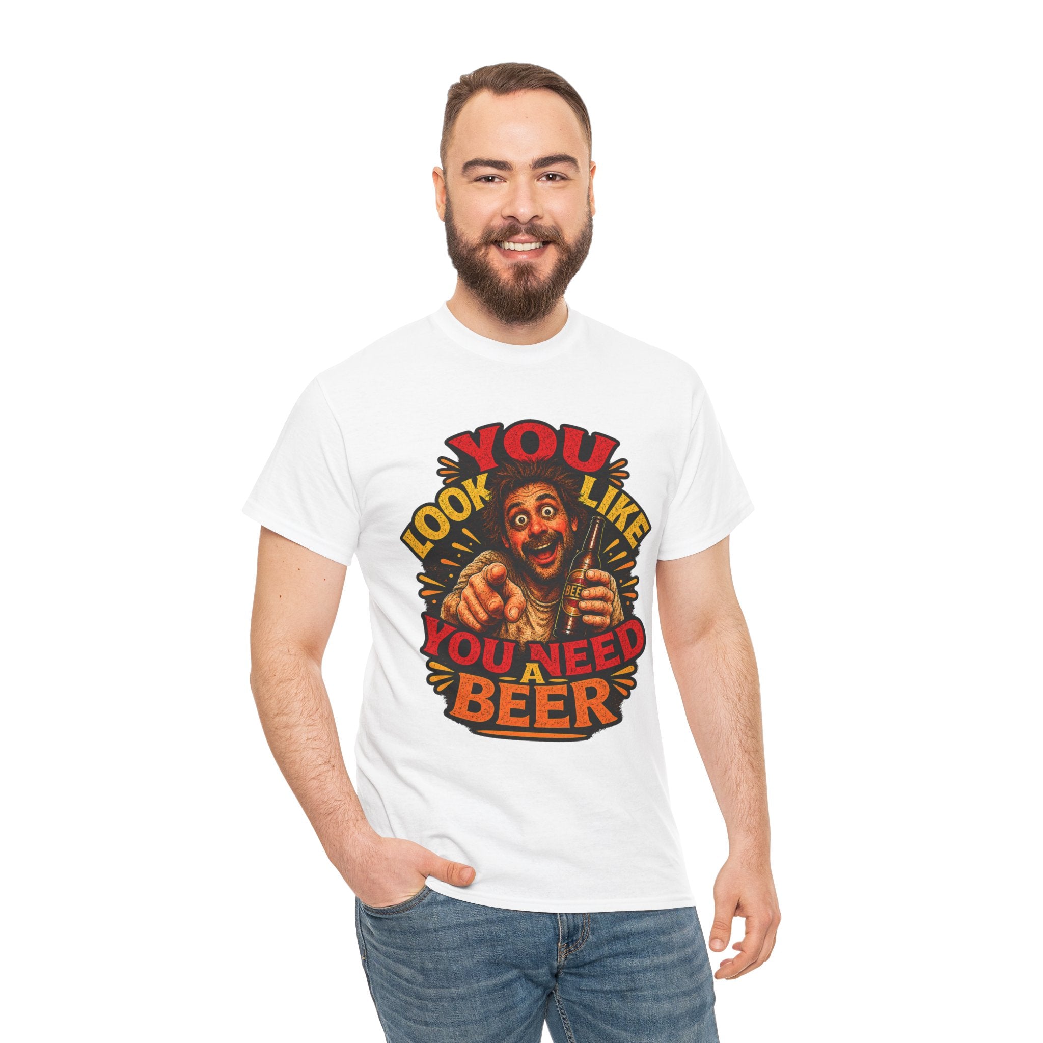 Beer Graphic Tee – “You Look Like You Need Beer” Vintage Party T-Shirt